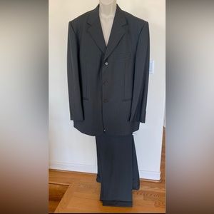 BARONI Mens 2PC Taupe Pinstriped Single Breasted Suit Jacket Pants Sz 56 L 46